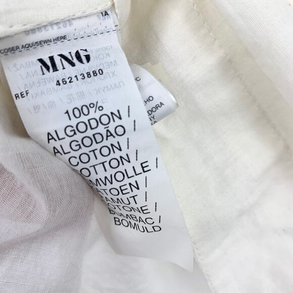 MNG Mango 3/4 Sleeve Popover Blouse Womens Size 4 White Boho Embroidered Beaded - Picture 6 of 6